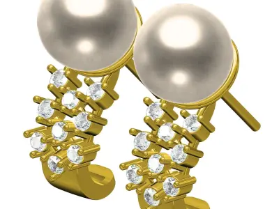 Off White Pearl Diamond Earring 3D print model