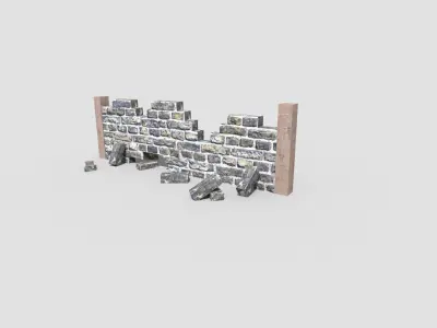 low poly broken wall Low-poly 3D model buy