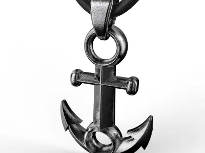 Anchor gold pendant on cord 3D print model