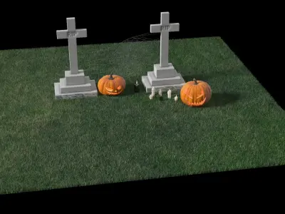  Old Cemetery with Carved Pumpkins and Candles Fur 