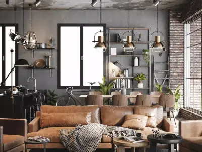 Studio Industrial style Living Room 3D model