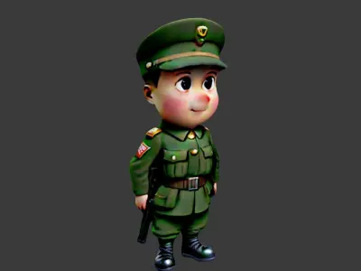Cartoon World War II Soldier Low-poly 3D model purchase
