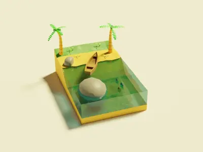 Island scene Low-poly 3D model