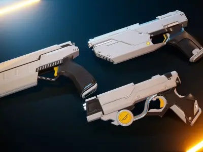 Futuristic Pistols Pack 2 Low-poly 3D model