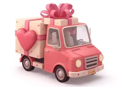 Stylized 3D Valentine Delivery Truck Model Low-poly 3D model