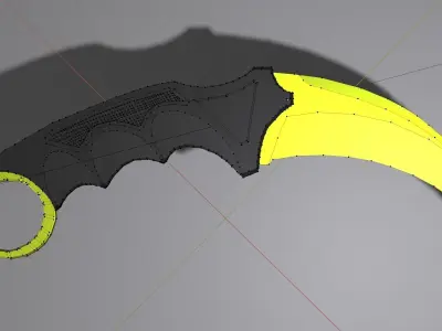 Stylized karambit knife Weapon with gold PBR low poly game ready Low-poly 3D model