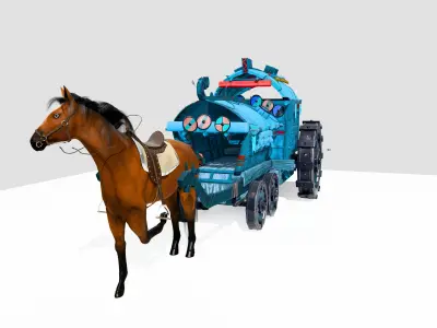 Fantasy Viking Wagon with Rigged Horse Game-Ready Low-poly 3D model purchase