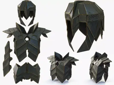 Fantasy Medieval Sharp Plated Armor set 3D model