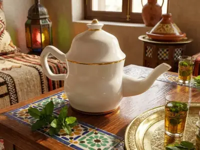 Elegant Moroccan White Porcelain Teapot with Gold Trim Free low-poly 3D model