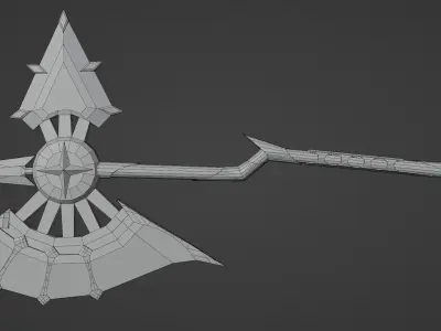 stylized golden fantasy axe Free low-poly 3D model
