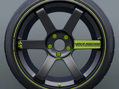 Volk Racing TE37 Rim with tire 3D model