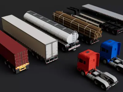 Scania Truck with 6 Semi Trailers Heavy Vehicle Low-poly 3D model