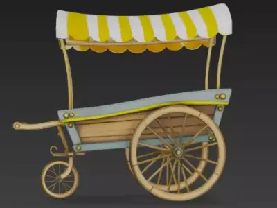 Pixar style cartoony fruit cart 3D model