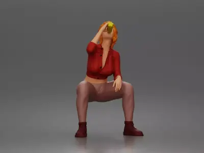 girl sitting drink during short peaceful break 3D print model