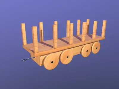 Wooden Toy Train - Carrier Wagon Low-poly 3D model