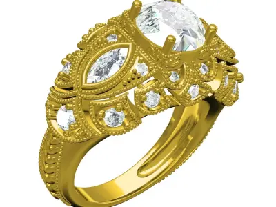 Antique Art Deco Style Wedding Ring for Women 3D print model