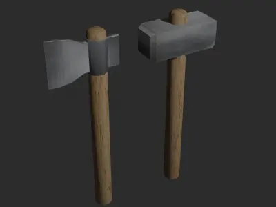 pixel hammer with an axe Free low-poly 3D model