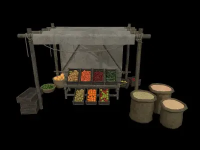 LowPoly Medieval Vegetable and Fruit Stall Low-poly 3D model