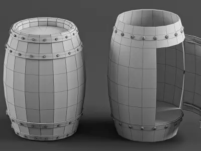 pack 8 Low Poly barrel base mesh - Game ready Low-poly 3D model