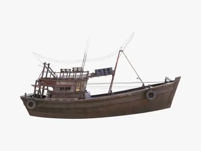 Trawler Fishing Vessel LOD Game Ready Rigged Low-poly 3D model