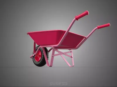 PINK WAGON TOY WHEELBARROW CART LITTLE KID CHILDREN GARDEN TOYS 3D model