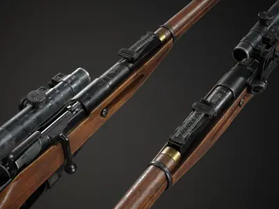 PBR Soviet Mosin Nagant 91-30 Sniper Rifle Low-poly 3D model