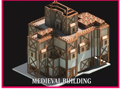 Medieval Low Poly Building Castle Wooden Village Stone House 14 Low-poly 3D model