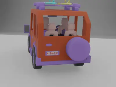 Low poly car toy with surfboards Free low-poly 3D model