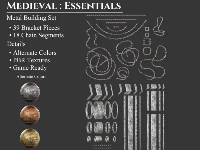 Medieval Collection Essentials Metal Brackets and Chains 3D Model Pack