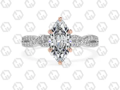Ring 145 Marquise shape twisted shank pave set ring 3D print model