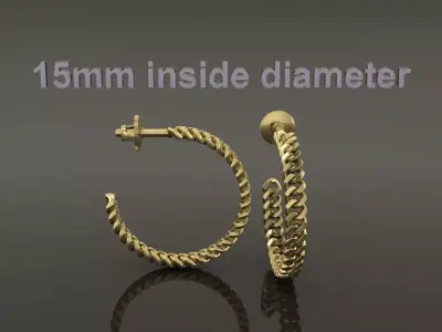 Earring Hoop Cuban Style Link Open Back 15mm inside  3D print model