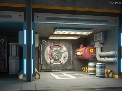 Circular Airlock Hatch With Lock Indicator Grey 3D model