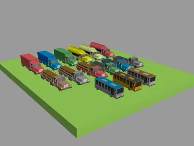 Low Poly Vehicles trucks and trailers Low-poly 3D model