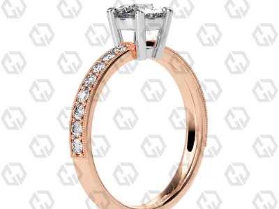 Ring 219 Round shape milgrain pave set with Gems 3D print model