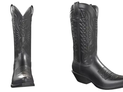 Black Western Boots 3D model
