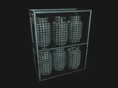 Low Poly PBR 19kg Gas Bottle with Storage Cage Low-poly 3D model