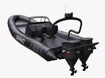 Motor inflatable dinghy boat black Low-poly 3D model