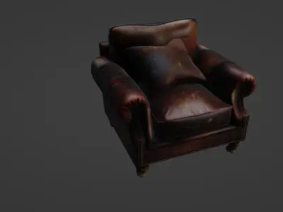 Vintage Leather Armchair with Distressed Finish 3D model