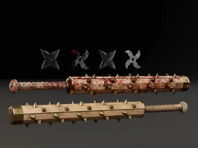 Tetsubo and Shurikens Low-poly 3D model