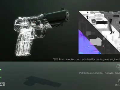 FSC-9mm gun with magazine Low-poly 3D model