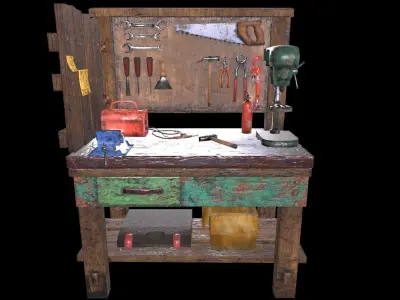 Workbench with tools Low-poly 3D model buy
