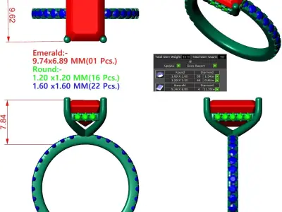 Emerald Stone Solitary Engagement Ring 3D print model purchase