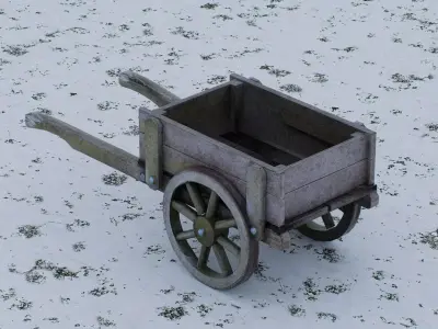 Rustic Wooden Handcart Low-poly 3D model