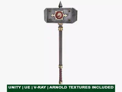 Battle Hammer 01 All PBR Unity UE V-Ray Textures Included  Low-poly 3D model