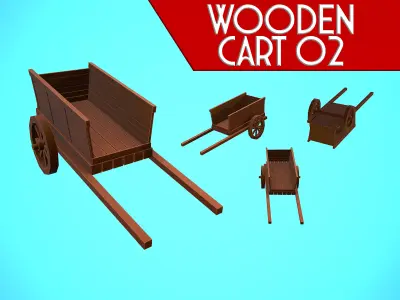 WOODEN CART 02 MEDIEVAL CARTOON STYLIZED Low-poly 3D model