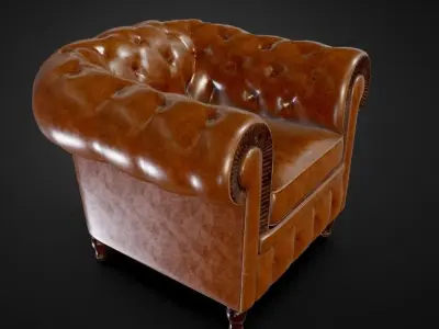 Brown leather armchair 3D model