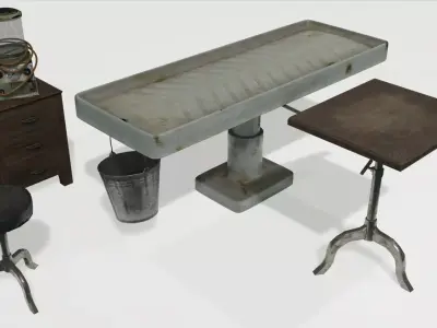 Low Poly Vintage Mortuary Items Low-poly 3D model