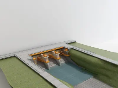 Dam 3D model with gate in middle of it 3D model