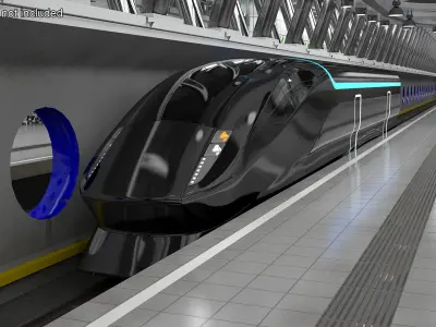 Futuristic Train Locomotive Black 3D model
