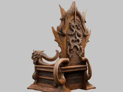 Medieval Fantasy Wooden Carved Dragon Throne Chair Low-poly 3D model
